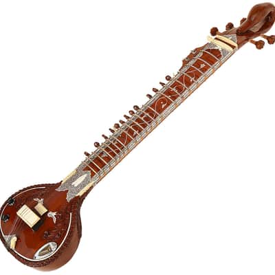SITAR~RAVI SHANKAR STYLE~7 STRINGS~SWAN NECK~DESIGNER TUN WOOD~PICKUP TO CONNECT WITH AMPLIFIER~FLAT~WITH GIG BAG, MIZRABS & STRINGS image 2