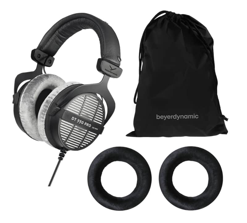 Beyerdynamic DT 990 Pro 250 Ohm Open-Back Over-Ear Monitoring Headphones  in Gray Bundled with Replacement EDT 990 VB Ear Pad Set Velour in Black image 1