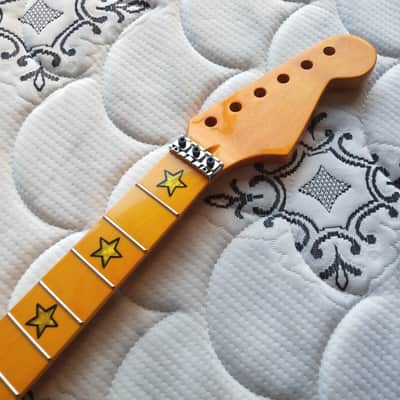 25.5" Yellow Maple Guitar Neck 22 fret Maple Fretboard Parts Star Inlay Lock nut image 2