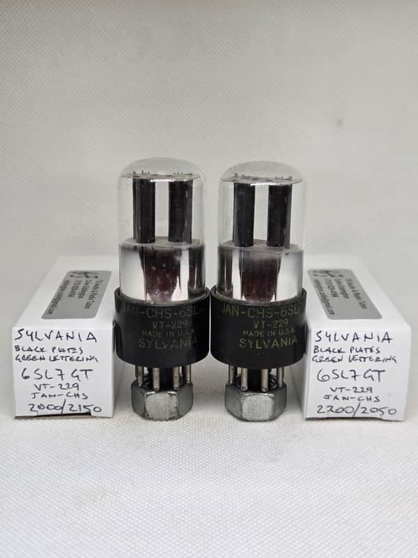 Sylvania JAN 6SL7GT / VT-229 Black Plates Well Matched (9.0%) Pair NOS 6SL7 VT229 2 Holes image 1