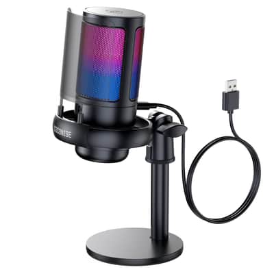 COCONISE Gaming Microphone, USB PC Mic for Podcasts Videos, Streaming, Condenser Mic with Quick Mute, Tripod Stand, Pop Filter, RGB Indicator, Shock Mount, Rotate gain button, Compatible with PS4/5/PC image 1