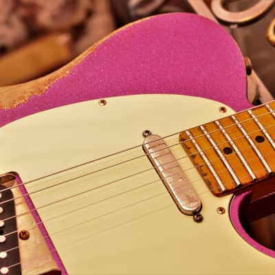 American Fender Custom Telecaster 2017 Magenta Sparkle Heavy Relic Lindy Fralins image 5