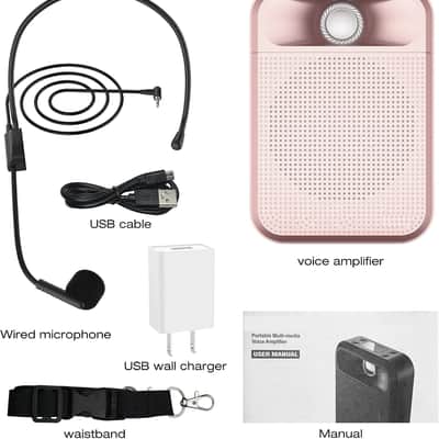 Voice Amplifier, Rechargeable Microphone for Teachers, Portable Speaker with Headset and Waistband for Classroom, Singing, Coach, Training, Presentation, Tour Guide (Pink) image 3