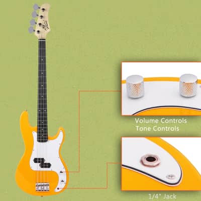 Glarry Yellow GP Electric Bass Guitar w/20W Amplifier image 6
