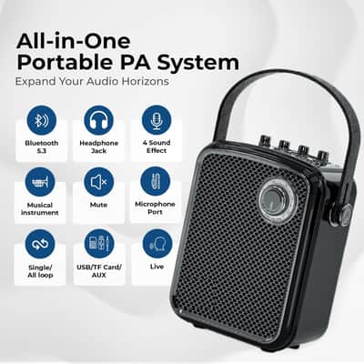 Portable Microphone and Speaker Set, 70W Wireless Voice Amplifier with 10H UHF Handheld Mic, Guitar Input, Metal Bluetooth PA System for Teachers and Presentations image 3