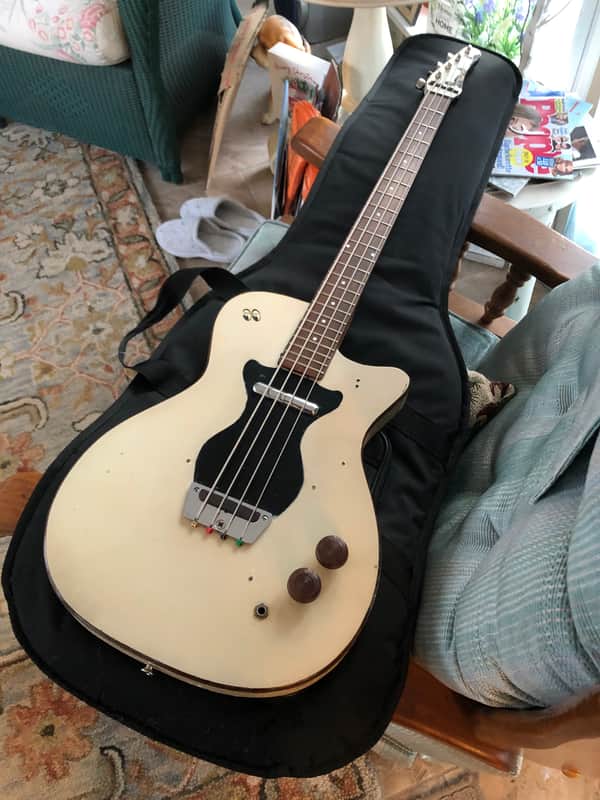 Vintage 1964 Silvertone Danelectro 1440L Bass Guitar, White & Black image 1