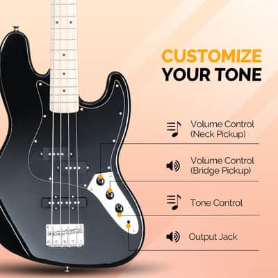Glarry GJazz Electric Bass Guitar w/20W Amplifier - Black image 2