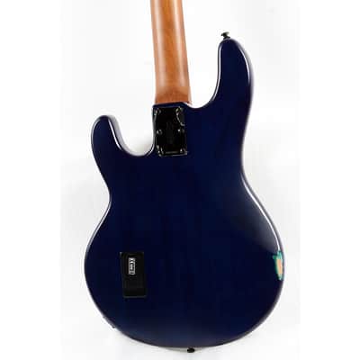 Sterling by Music Man StingRay RAY34 Burl Top Rosewood Fingerboard Electric Bass Guitar Regular Neptune Blue Satin image 4