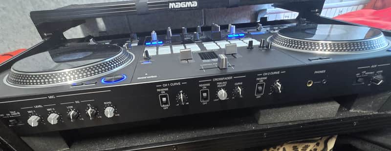 Pioneer DJ DDJ-REV7 + Heavy-Duty Flight Case Bundle with gliding laptop shelf and built in wheels.