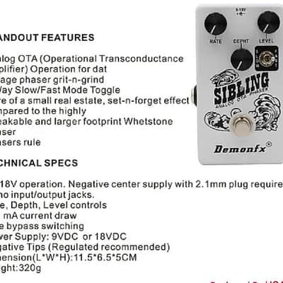 Demonfx SIBLING Analog OTA Phaser Guitar Effect Pedal fast US Ship image 6