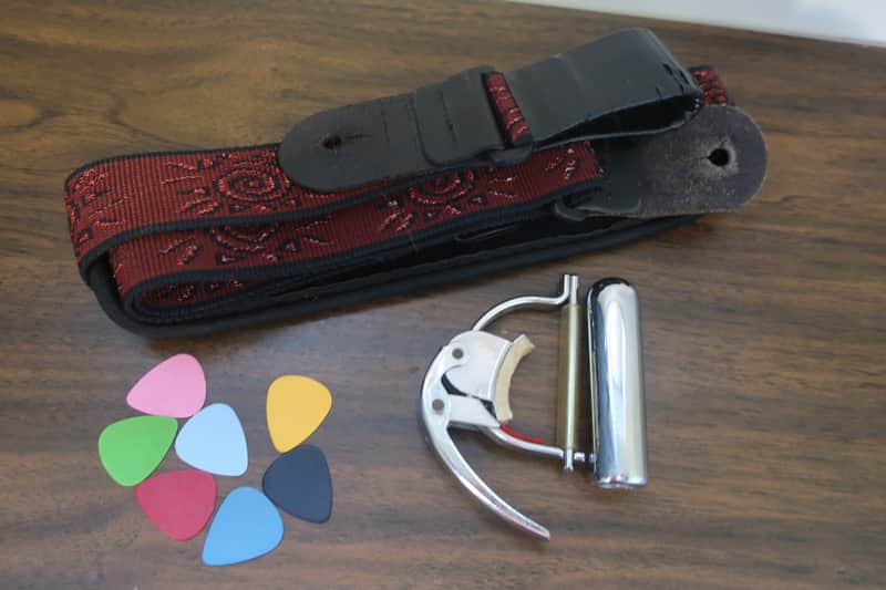 Quick I Have A Gig Next Week 1 Guitar Strap 5 Picks Ernie Ball Slide & Capo image 1