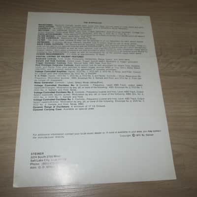 Steiner Parker Synthacon- Original Vintage Synthesizer Literature Package - Synthesizer Brochure/Catalog image 3