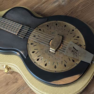 2023 Mule Modest Mavis Resophonic Electric Resonator Guitar Faded Black Relic W/OHSC image 3