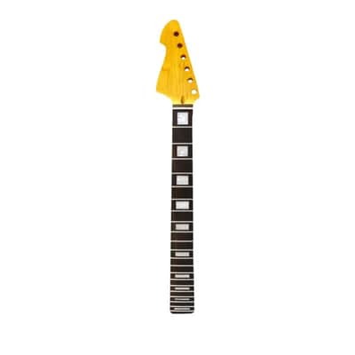 Left Hand 22 Fret Guitar Neck – 25.5" Scale Maple with Rosewood Fretboard, Block Inlay, Yellow Gloss image 2