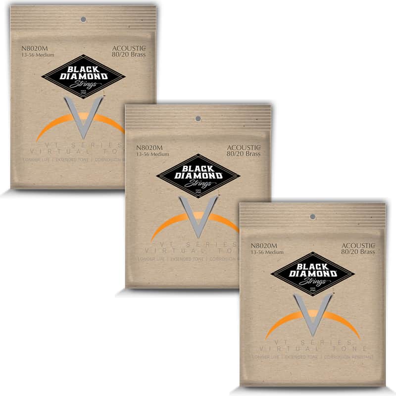 Black Diamond Guitar Strings 3-Pack Acoustic Medium Brass Wound 13-56 image 1