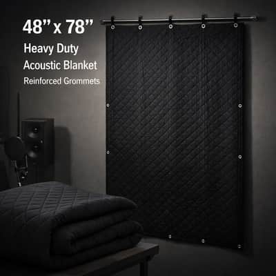 Studio Sound Dampening Blanket 48” x 78” – Heavy Duty Acoustic Sound Barrier w/ Grommets, Quilted Noise Control Blanket for Recording, Podcast, Door & Window Soundproofing image 1