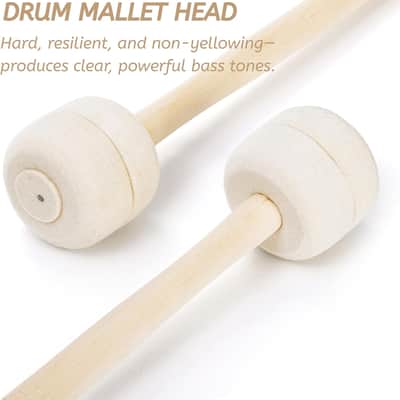 2 Pairs Drum Mallets Felt, 13.4 Inch Long Wool Felt Drum Stick with Maple Handle, Anti-slip Bass Percussion Sticks Instrument Band Accessory for Bass Drums, Marching Drums, Beige image 3