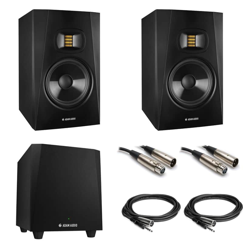 Adam Audio T7V T-Series Active Nearfield Monitor (Pair) with Adam Audio T10S - 130W 10" Active Subwoofer, 2 Hosa Technology STX-120M and 2 XLR Cables image 1
