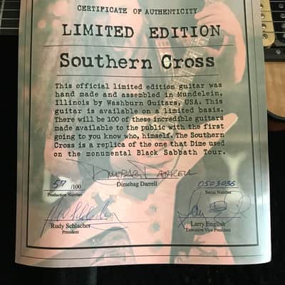 Washburn Southern Cross ML USA Dimebag Darrell signed Cert Guitar unplayed Pre-Dean Endorsement image 4