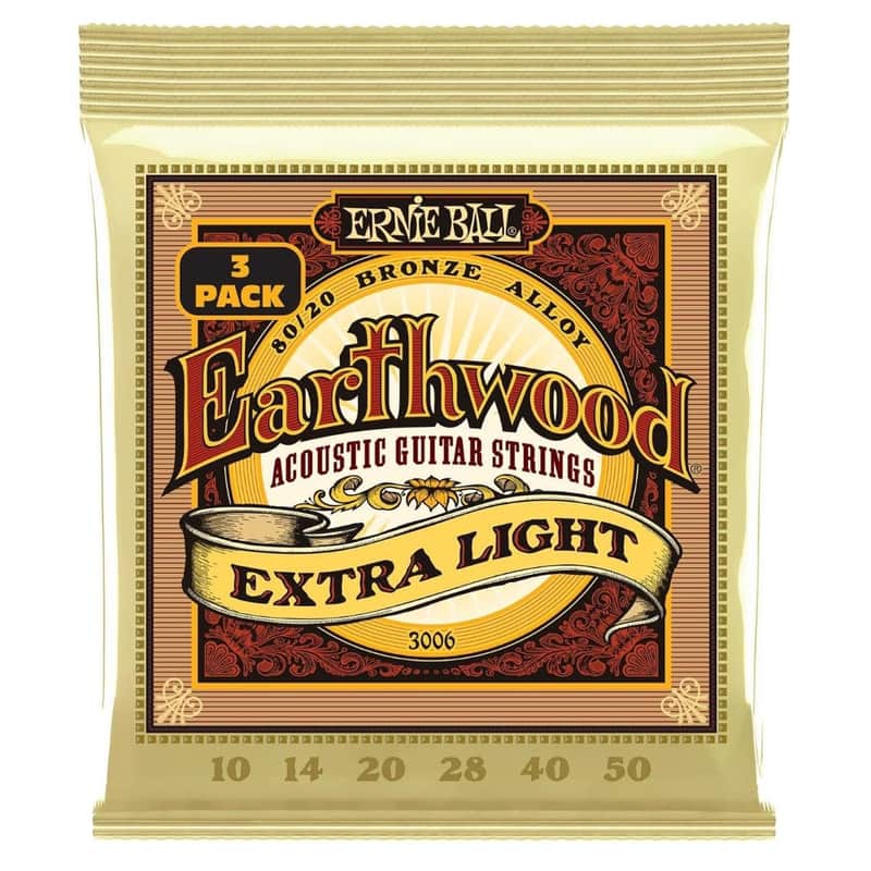 Ernie Ball Earthwood Extra Light 80/20 Bronze Acoustic Guitar Strings 3-pack, 10-50 Gauge (P03006) image 1