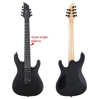 Black 7 String Electric Guitar, Okoume Body, Maple Neck image 5