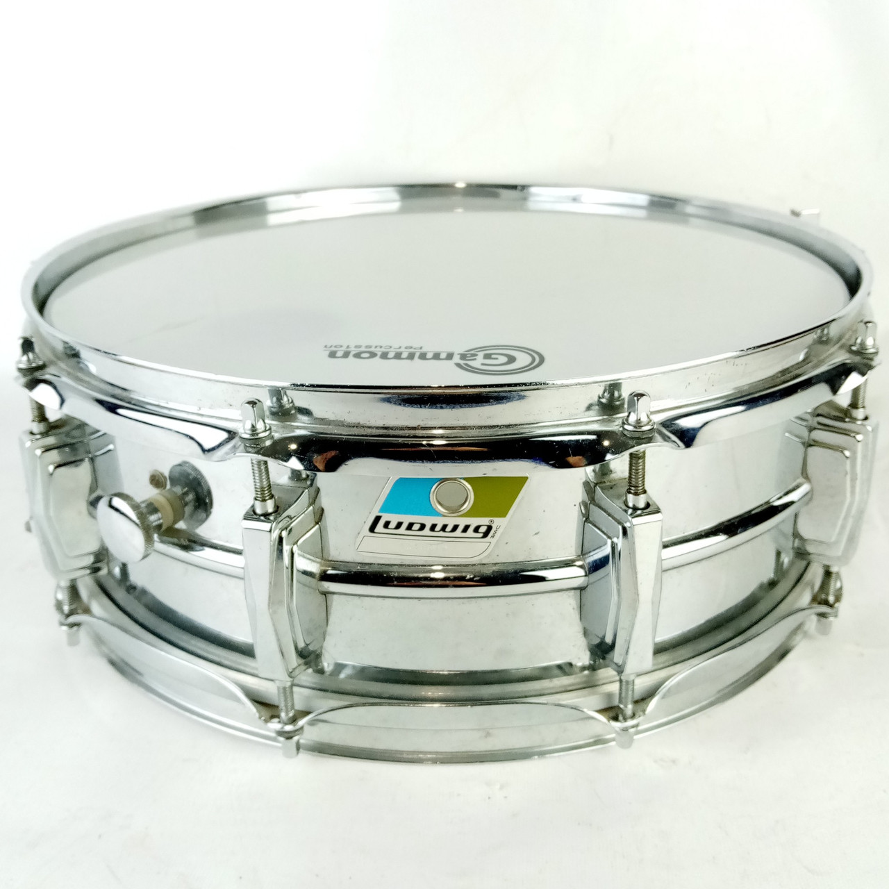 Ludwig Supraphonic 14x5"Snare Drum Vintage 80s Blue/Olive Badge Supra-Phonic USA — main photograph