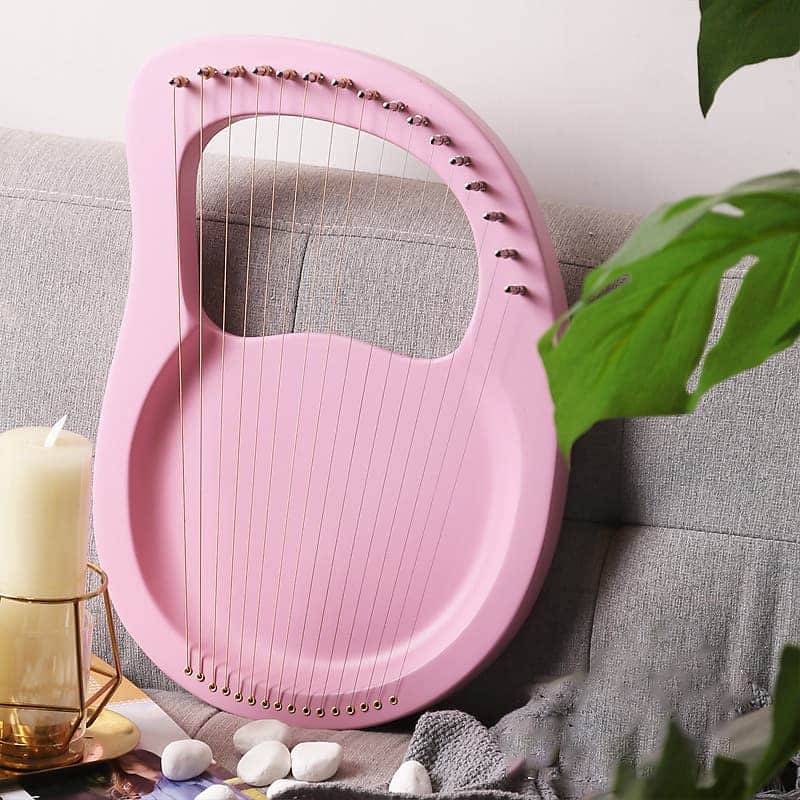 Solid wood veneer portable lyre -16 string pink Bild 1