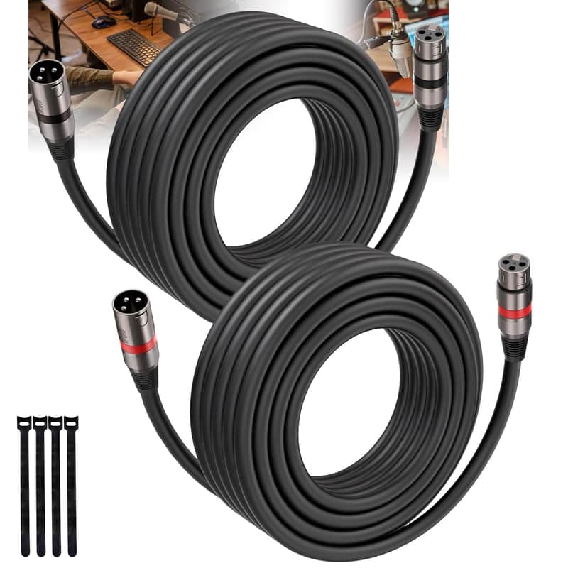 XLR Cables 25FT/8M 2 Packs, Premium Heavy Duty Balanced Microphone Cable with 3-Pin XLR Male to Female Microphone Cord Connector Compatible with Microphones,Mixer,Speaker Systems,Preamps and More image 1