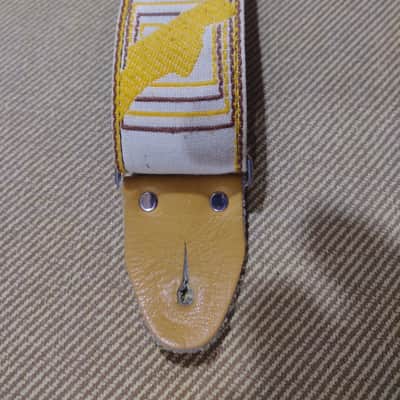 Rare Fender vintage strap 1969/1971 USA White Brown Yellow monogram horizontal logo metal fix EXC +++ image 3