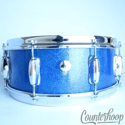 *Slingerland Hollywood Ace 14x5.5"Snare Drum Blue Sparkle Vintage 70s 5Ply Maple image 5