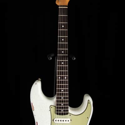 Fender Custom Shop 1960 Stratocaster Heavy Relic Olympic White Over Red Sparkle image 14