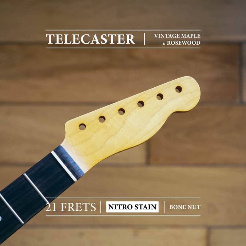Telecaster Neck – Vintage Maple & Rosewood | 21 Frets | Nitro Satin Finish | Bone Nut image 1