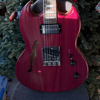 Custom Semi Hollow SG \ Telecaster style with a Purple heart wood top, Custom wound pickups - Roasted maple neck image 2