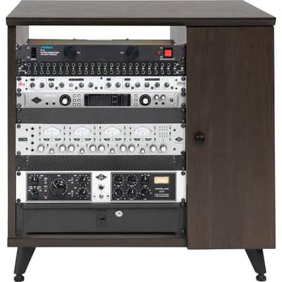 Gator Elite Furniture Series Rolling Rack Sidecar Cabinet in Dark Walnut Brown Finish with Configurable Rack Space & Shelving GELITESIDECAR-BRN image 6