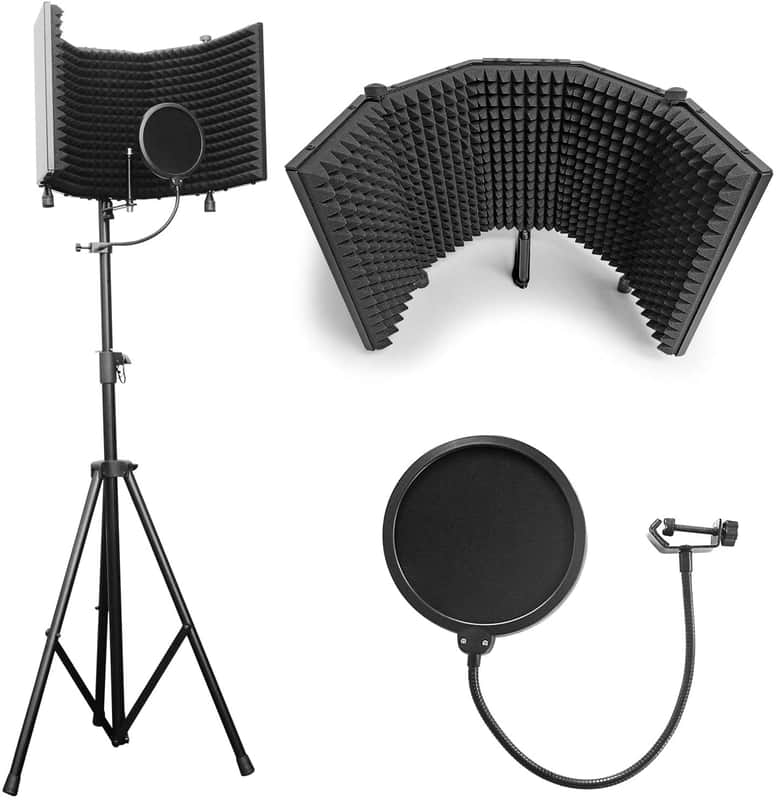 4ft to 6ft 6" Height Recording Studio Microphone Isolation Shield with Tripod Stand image 1