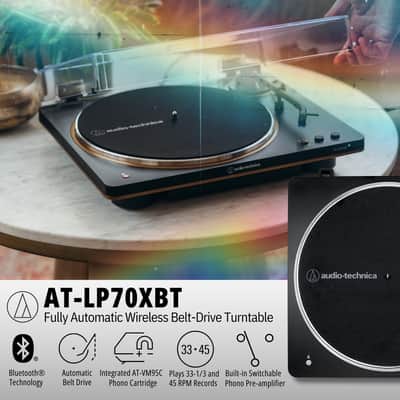 Audio-Technica AT-LP70XBT-BZ Fully Automatic Wireless Belt-Drive Turntable (Black and Bronze) Bundle with M30BT MediaOne 3-Inch Powered Bluetooth Studio 20W Monitors Pair (Black) image 2