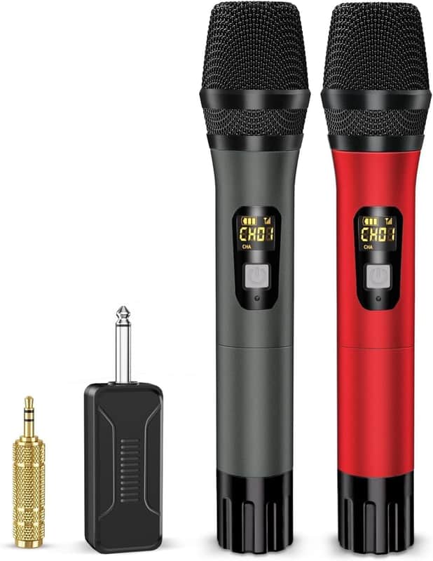 Wireless Microphones, Professional UHF Metal Dual Handheld Cordless Dynamic Mic System with Rechargeable Receiver, 1/4" Output, 160ft Range, Auto Connect for Karaoke, Party Singing, Church, Speech, DJ image 1