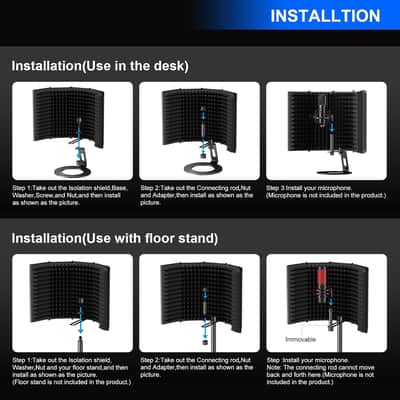 Microphone Isolation Shield, Foldable Mic Shield with Triple Sound Insulation, Reflection Filter with 3/8" and 5/8" Mic Threaded Mount for Recording Studio, Podcasts, Singing, and Broadcasting image 5