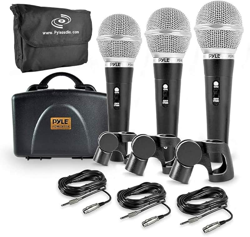 3 Piece Professional Dynamic Microphone Kit Cardioid Unidirectional Vocal Handheld MIC with Hard Carry Case & Bag, Holder/Clip & 26ft XLR Audio Cable to 1/4'' Audio Connection, Black image 1