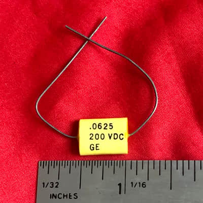 GE .0625 uF 200 VDC Mylar Capacitor Phone Book style 1970s - Yellow, measures .068 uF image 2