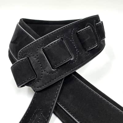 Walker & Williams NL-04-BLK New Black on Black "Skinny" 2" Super Soft Full Grain Nubuck Leather Strap image 3