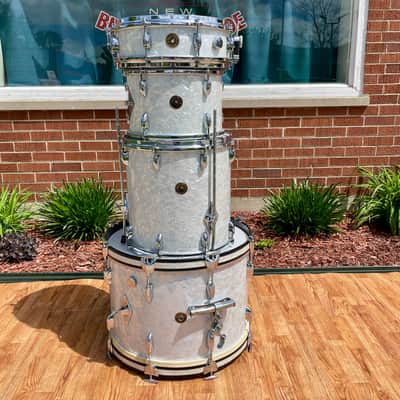 1960s Gretsch Progressive Jazz Drum Set White Marine Pearl 20/12/14 w/ 4x14 Snare image 3