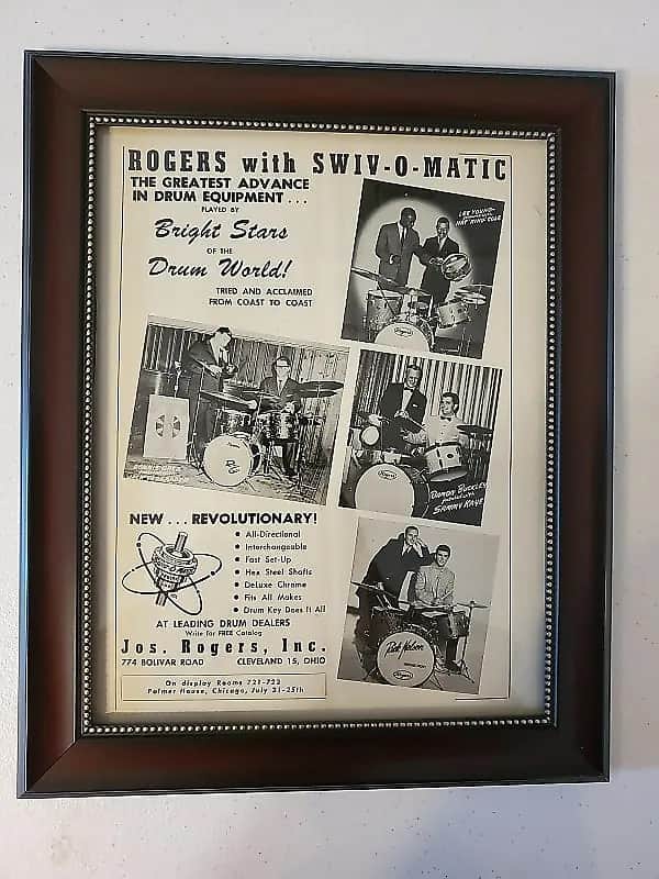 1958 Rogers Drums Promotional Ad Framed Rick Nelson, Nat King Cole, Ronnie Green, Damon Buckley Original image 1