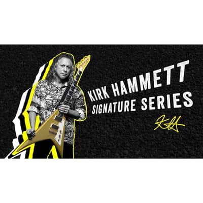 ESP LTD KH-V Kirk Hammett Signature 6-String Right-Handed Electric Guitar with Korina Body, Maple Neck, and Macassar Ebony Fingerboard (Metallic Gold) image 4