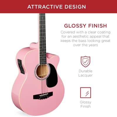 Full Size 4 String Acoustic Electric Bass Guitar Fretted Bass Guitar with Gig Bag (Pink) image 4