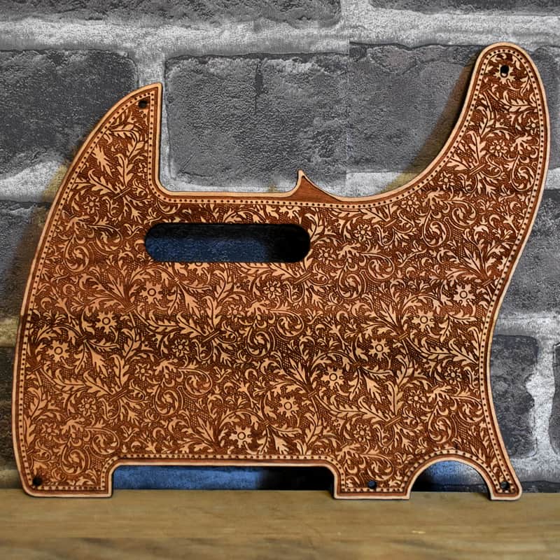 Wood Pickguard for Fender Telecaster Laser engraved Real Cherrywood with Unique Artwork image 1