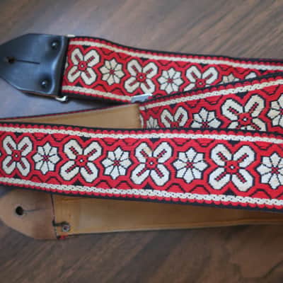 Vintage 1960s Ace Red Floral Bohemian Hippie Jimi Hendrix Guitar Strap Red Black Bobby Lee image 11
