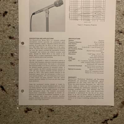 Vintage 1970s Kustom Electro Voice RE11 Dynamic Cardioid Microphone Spec Sheet! image 1