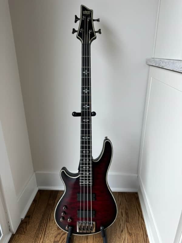 Schecter Hellraiser Extreme-4 Active 4-String Left Hand Bass 2010s - Crimson Red Burst Satin image 1