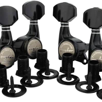 Guitar Locking Tuners (3L + 3R Handed) - 1:18 Ratio Lock String Tuning Key Pegs Machine Heads with Hexagonal Handle Replacement for LP SG Style Electric, Folk or Acoustic Guitars- Black image 1